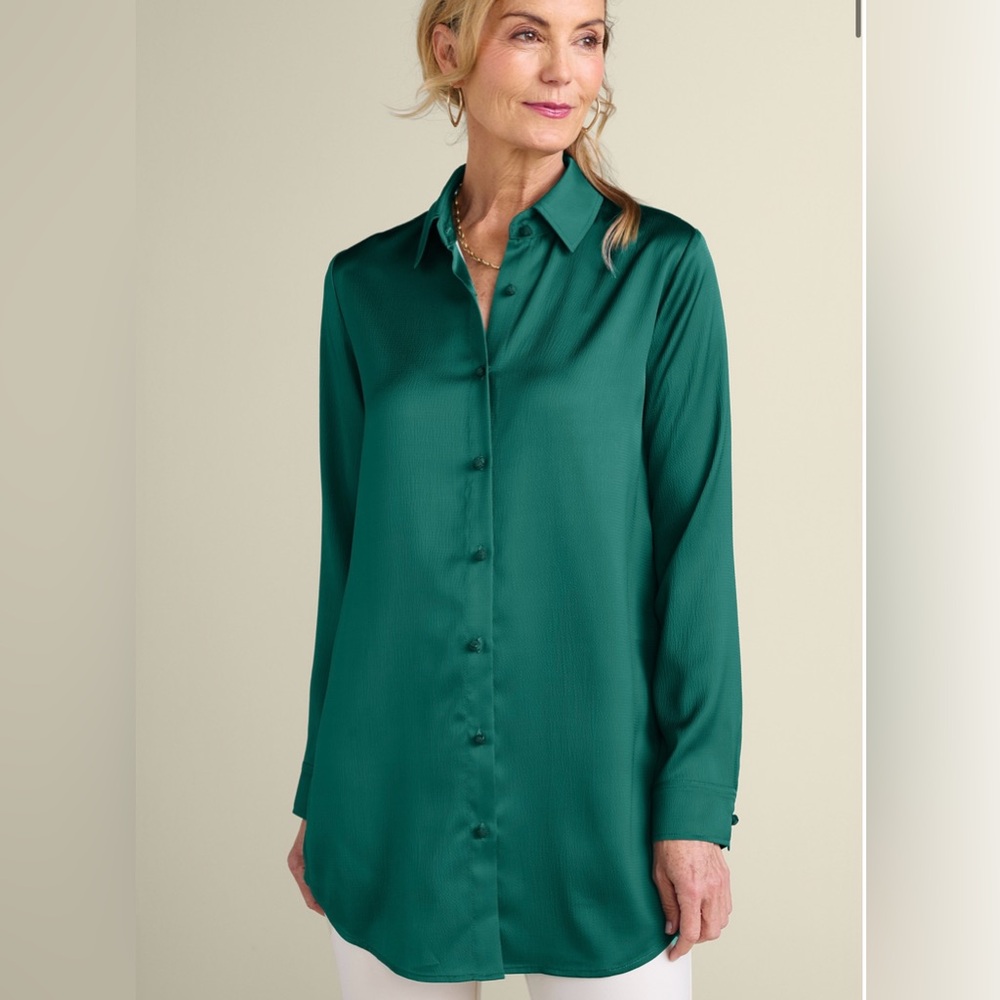Soft Surroundings‎ Satin Boyfriend Shirt Sz XL June Bug